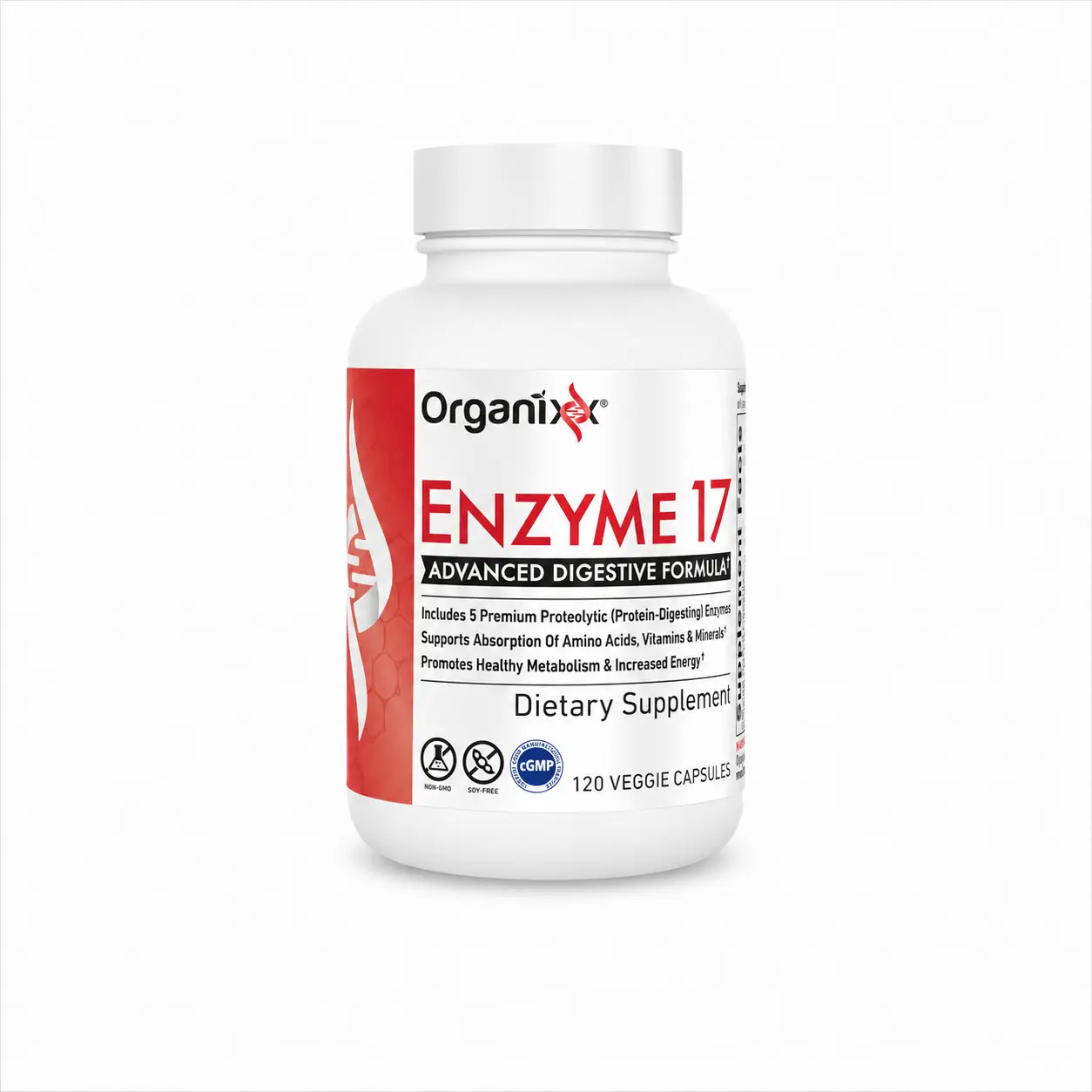 Organixx Enzyme Dietary Supplement - 17 Essential Digestive Enzymes for Men & Women, Gut Health Support, Bloating & Gas Relief, Protein Absorption Boost, Immunity Aid, Vegan, Non-GMO, 80 Veggie Capsules