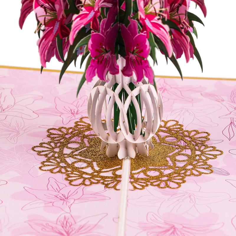 TRUANCE Pop up Card - Pink Lily Bouquet Flowers for Mother'S Day, Fathers Day, Anniversary, Birthday, Love, Valentine'S, Thank You, All Occasions TRUANCE