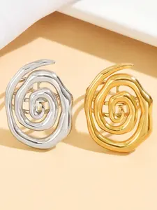 Women's Stainless Steel Geometric Spiral Open Ring, Vintage Metal Polished Irregular Adjustable Finger Ring, Party Jewelry, Adjustable Rings