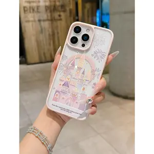 1pc Dreamy Castle Fireworks Pattern Macaron Pink Magnetic Phone Case for iPhone 11/17 Pro Max, Compatible with Galaxy S25/S24/S23 Ultra. A perfect gift for birthdays, Valentine's Day, or for couples.
