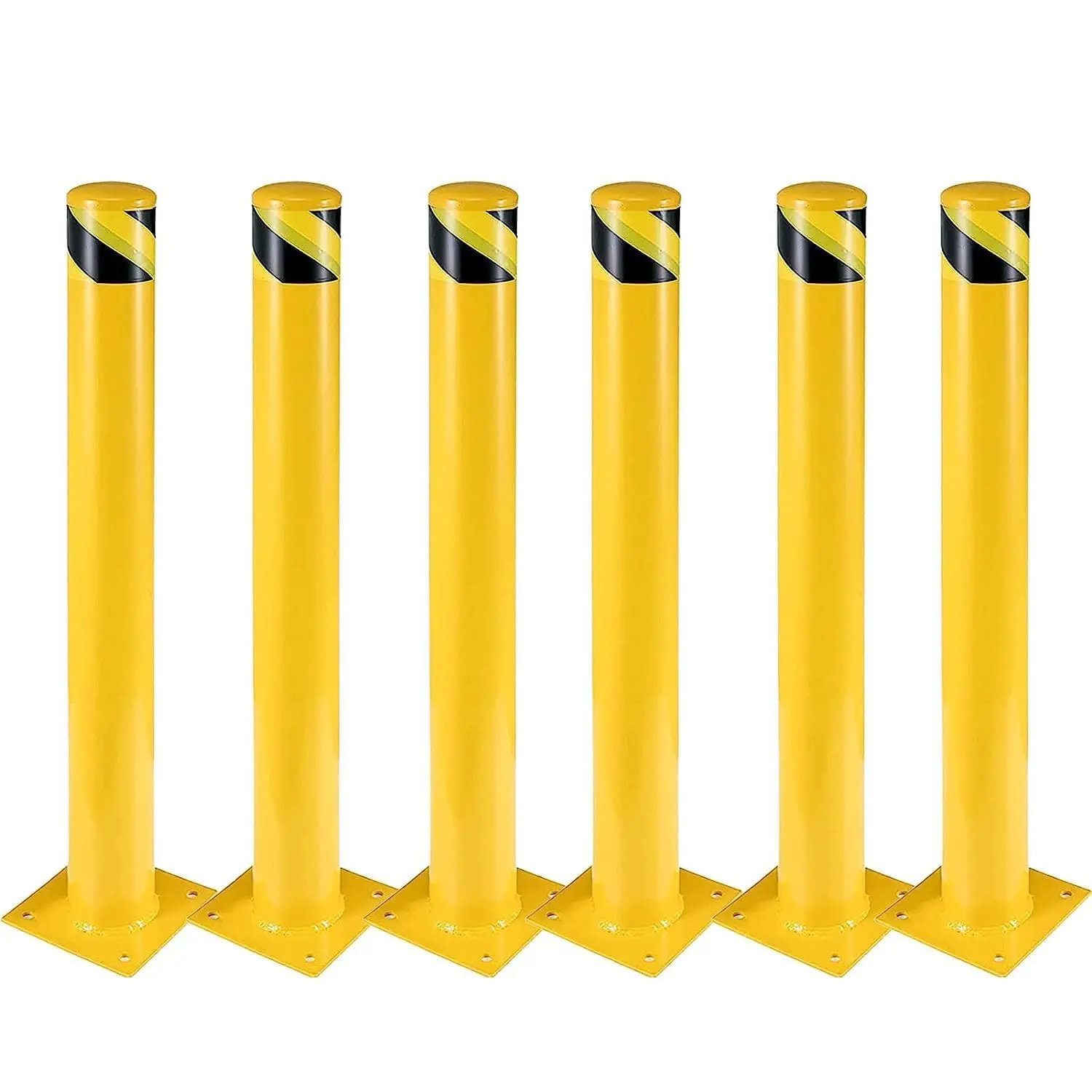 6-Pack of 48-Inch Steel Security Bollard Posts, 4.5-Inch Diameter Metal Security Bollard with 24 Anchor Bolts for Vehicle Driveway Barrier, Parking Post, Traffic Control