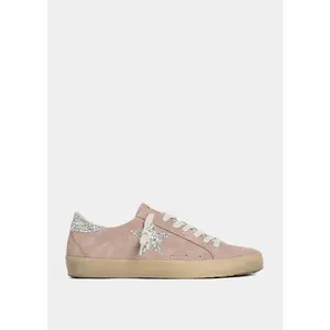 PAULA Dust Pink Suede Sneaker with Silver Glitter Accents Soft White Laces & Cushioned Textile Lining for Versatile Style