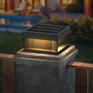Modern Solar Landscape  Light, 9.8" Outdoor IP54  Luxury Fence Deck Pillar Cap Patio Garden Decoration Lantern Column Lamp with 3 Different Lighting Color