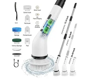 Electric Spin Scrubber Cordless Shower Cleaner with 8 Replaceable Brush Heads,3-Length Extendable Handle,Dual Speed,IPX7 Waterproof LED Display for Bathroom,Kitchen,Tub,Tile,Car & More,2026 Upgraded Spin Scrubber Brush for Mother’s Day Gift