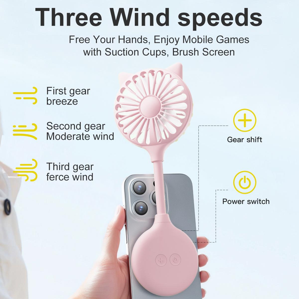 USB Rechargeable Suction Cup Multi-Directional Adjustable Head Small Fan Mini Foldable Handheld Electrical Fan for Camping Sport Travel