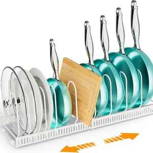 Kitchen Pot Lid Organizer Rack, 1 Count Adjustable 10 Interval Segments Cookware Storage Rack, Kitchen Storage Organizer for Home