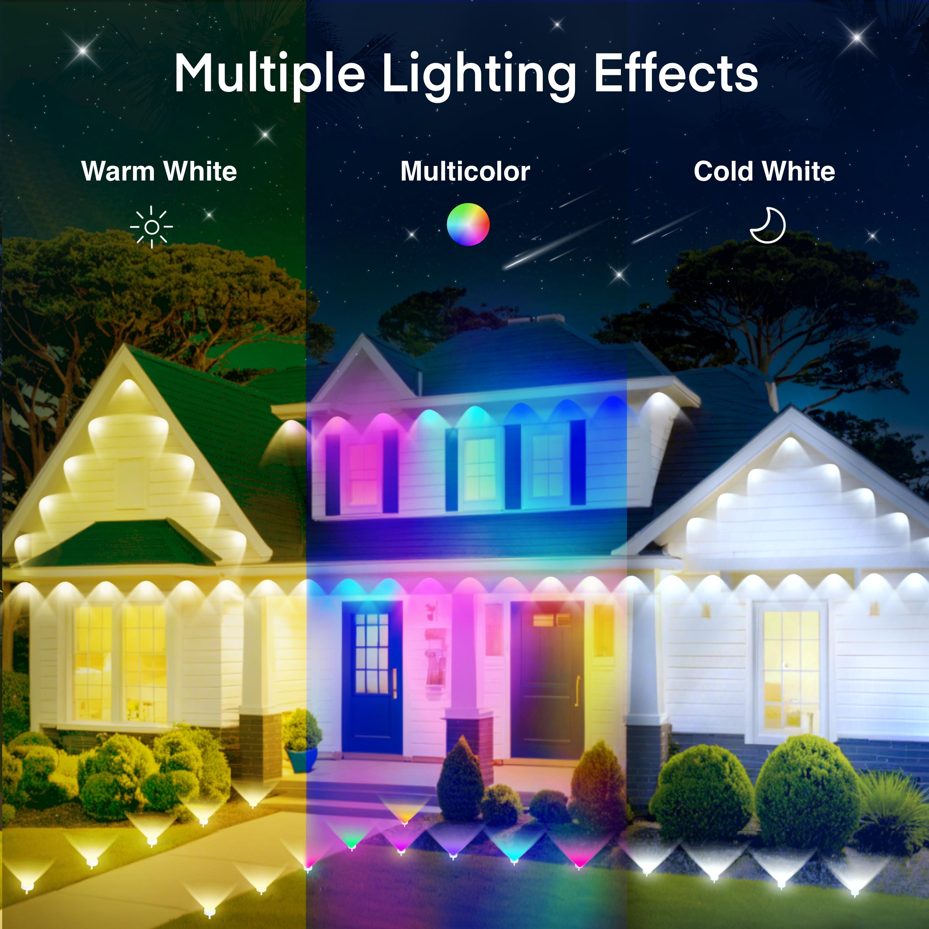 33ft/54ft Permanent Outdoor RGB LED Lights - IP67 Waterproof Exterior Lighting Fixtures with Smart App Control, Remote, DIY Scene Modes, Music Sync, USB Cable, Cells for Garden, Christmas Decor
