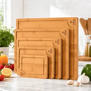 Bamboo Chopping Board Set, 3/5-Piece Deep Carbonized with Juice Groove for Kitchen Meat, Vegetables