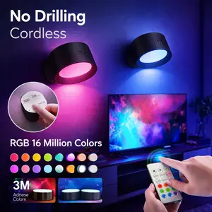Rechargeable RGB Wall lights, No Drill Cordless LED lights, Touch & Remote Control Color Changing Lamp, Renter Friendly lights for Bedroom, Apartment & Hallway