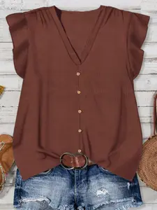 Cute Printed Women's Top, New Arrival Ladies V-Neck Flutter Sleeve Fashion Shirt, Stylish and Trendy Upperwear for Daily Wear