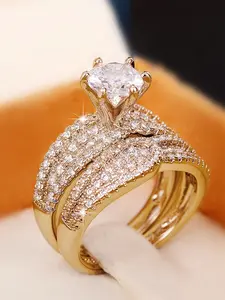 2 Pcs/set Luxury Cubic Zirconia Ring For Women For Wedding Engagement Anniversary Party Jewelry Beautiful Rings Valentine's Day Gift Wedding Promise Rings