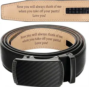 Engraved Men's Ratchet Belt - Personalized Leather Slide Belt with Automatic Buckle - Funny Valentine's Day Gift for Husband Boyfriend