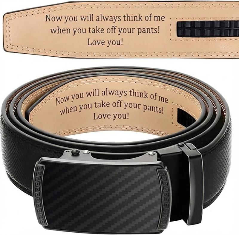 Engraved Men's Ratchet Belt - Personalized Leather Slide Belt with Automatic Buckle - Funny Valentine's Day Gift for Husband Boyfriend