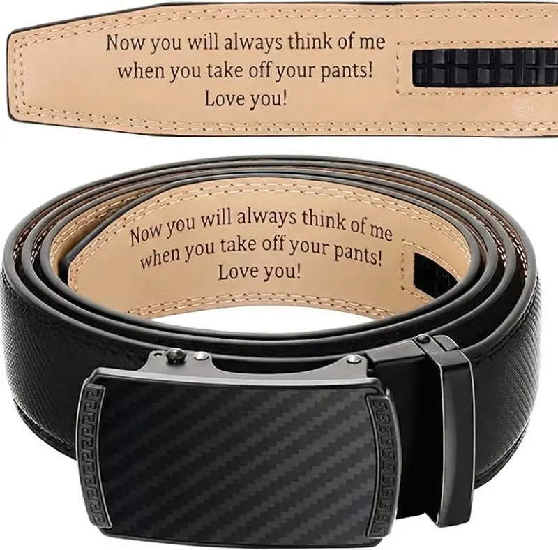 Engraved Men's Ratchet Belt - Personalized Leather Slide Belt with Automatic Buckle - Funny Valentine's Day Gift for Husband Boyfriend