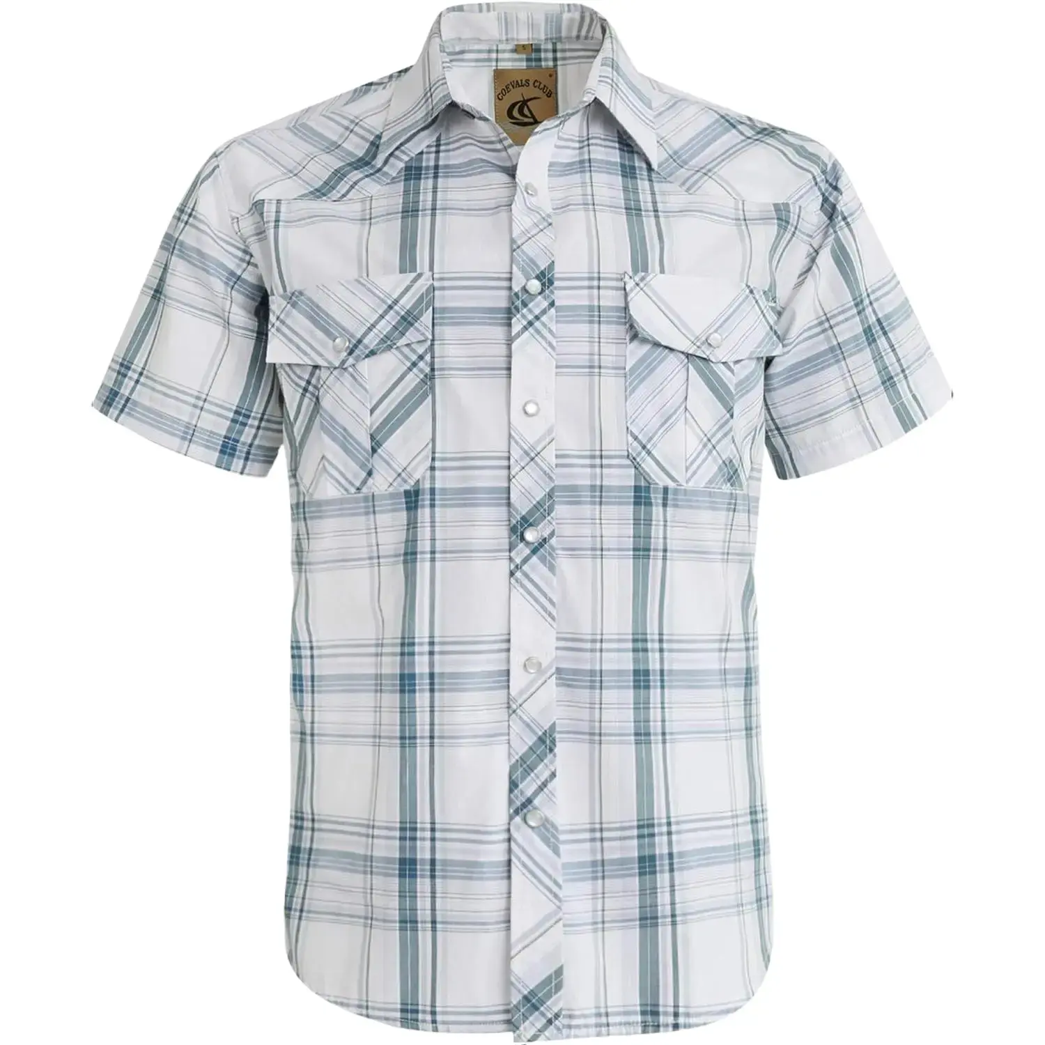 COEVALS CLUB Men's Fitted Cut Western Checked Short Sleeve Shirt, Cowboy Pearl Snap, 2 Patch Pockets, Lightweight Cotton Blend for Casual Ranch Work, Western Clothing, 2‑Pocket Carry