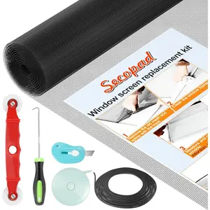 Window Screen Door Repair Kit, 48" x 177" Screen Door Mesh Replacement Kit, Durable Fiberglass Mesh Roll with Tools for Windows Doors Patio and Porch Replacement, Black