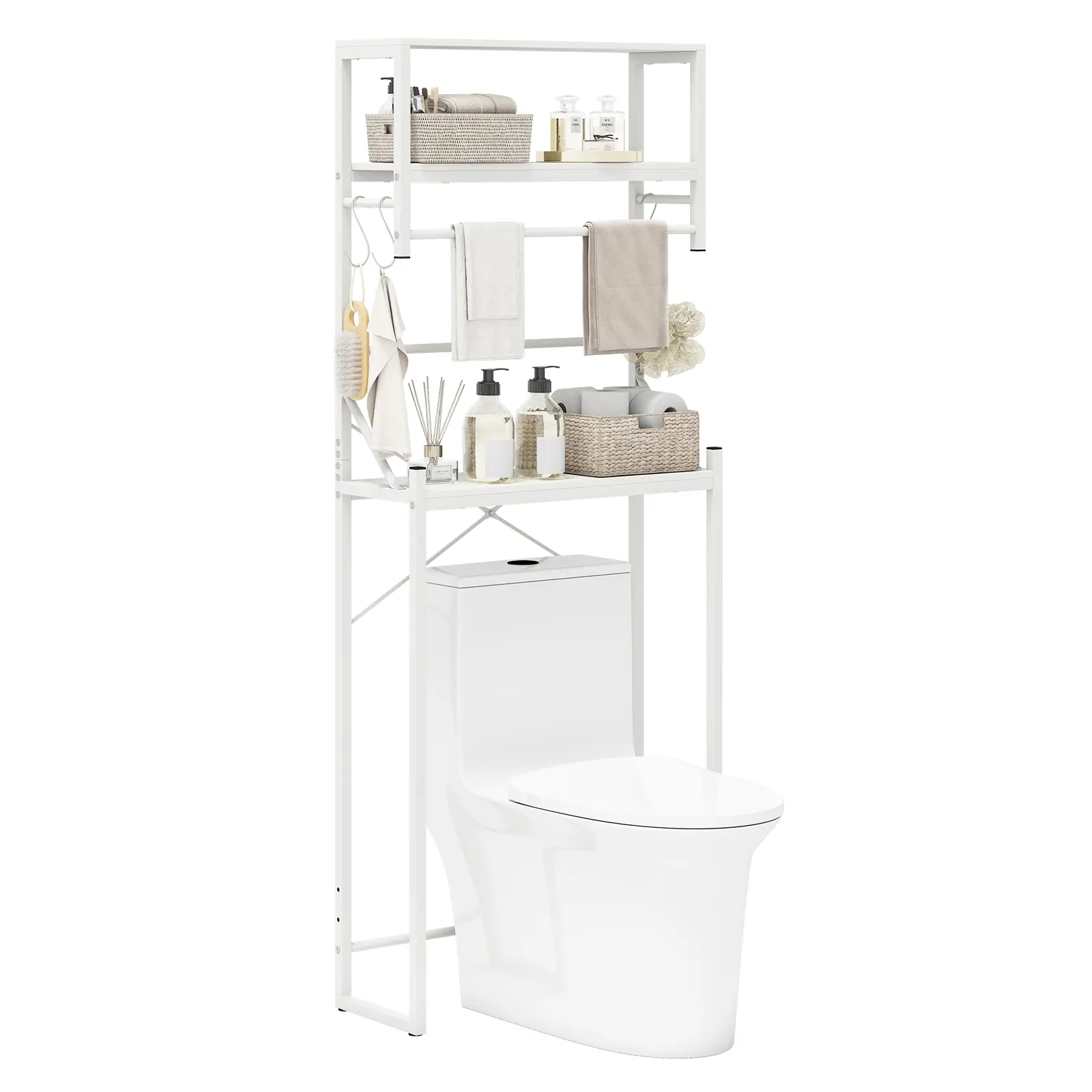 COSTWAY - Over the Toilet Storage Rack 3-Tier Over Toilet Bathroom Organizer with Towel Holder-White