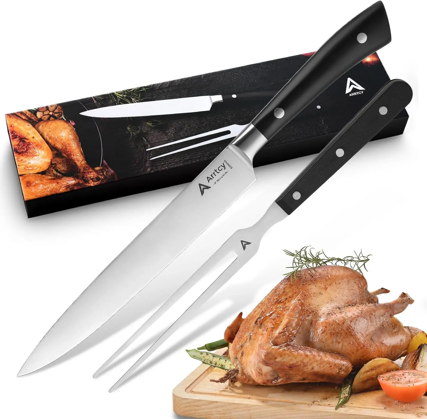Carving Knife Set 2 Piece,Full Tang Carving Knife and Fork,German Stainless Steel Kitchen Knife for Turkey, Ham, BBQ, Carving Set with Gift Box,Great for Thanksgiving and Christmas Gifts
