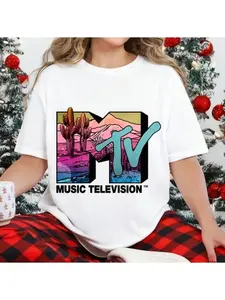 100 Percent Cotton Casual Style T-Shirt With Colorful Desert Landscape And Mtv Logo Print For Summer Wear Perfect Gift For Music Lovers And Fashion Enthusiasts