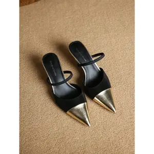 Women's Patchwork Pointed Toe Stiletto Heel PU Leather Shoes, Casual Spring & Fall Travel Commute Footwear, Medium Width