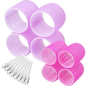 Self Grip Hair Rollers Curlers 16 count Set with 8 count Hair Rollers 2 Sizes (4  & 4 Large) and 8 count Hair Clips for Long Medium Short Thick Fine Thin Hair Volume