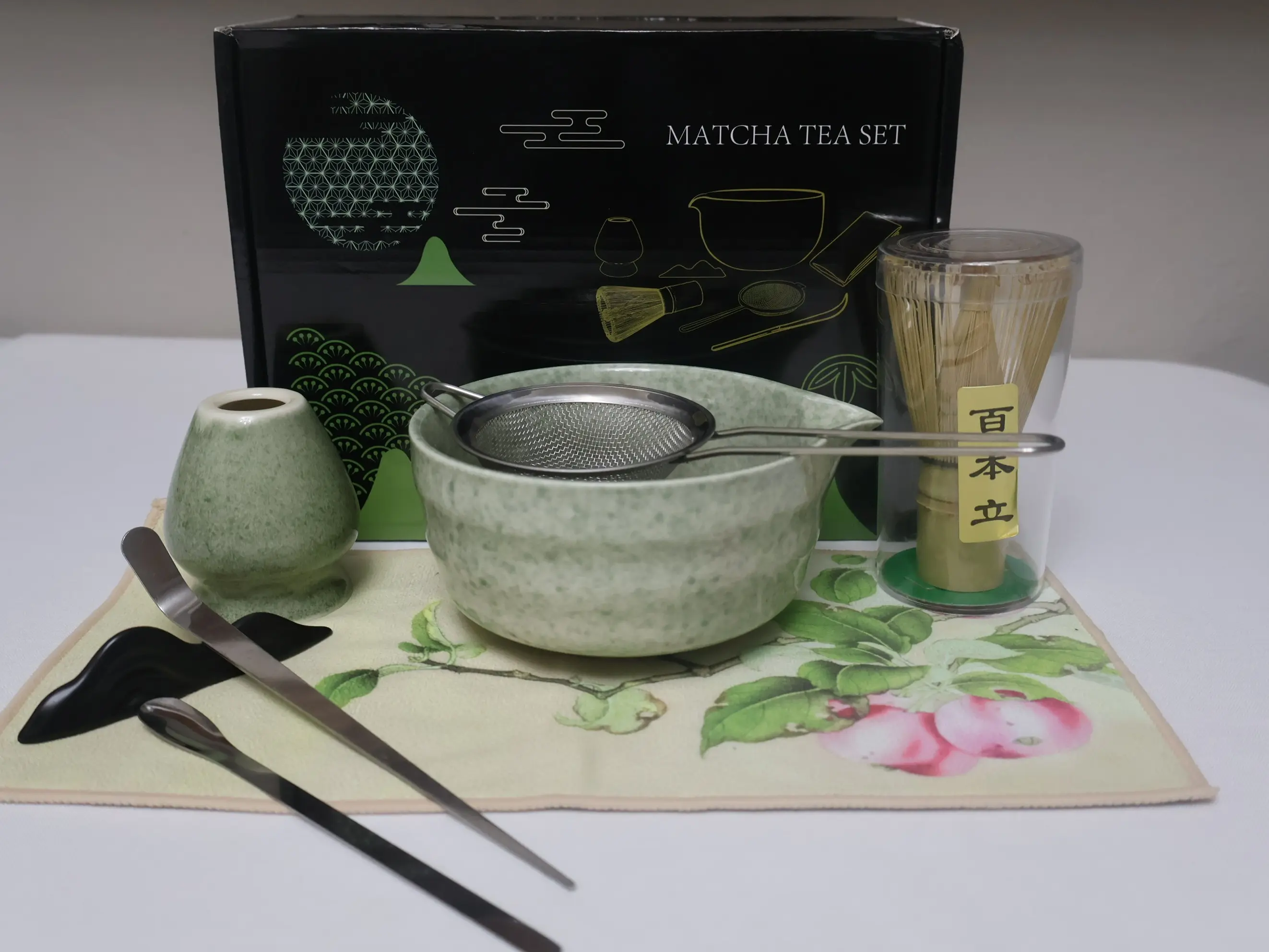 Matcha set 8 PCS With Cermica Matcha Bowl, Matcha Whisk Holder, Bamboo Whisk, Matcha Spoon, Sifter