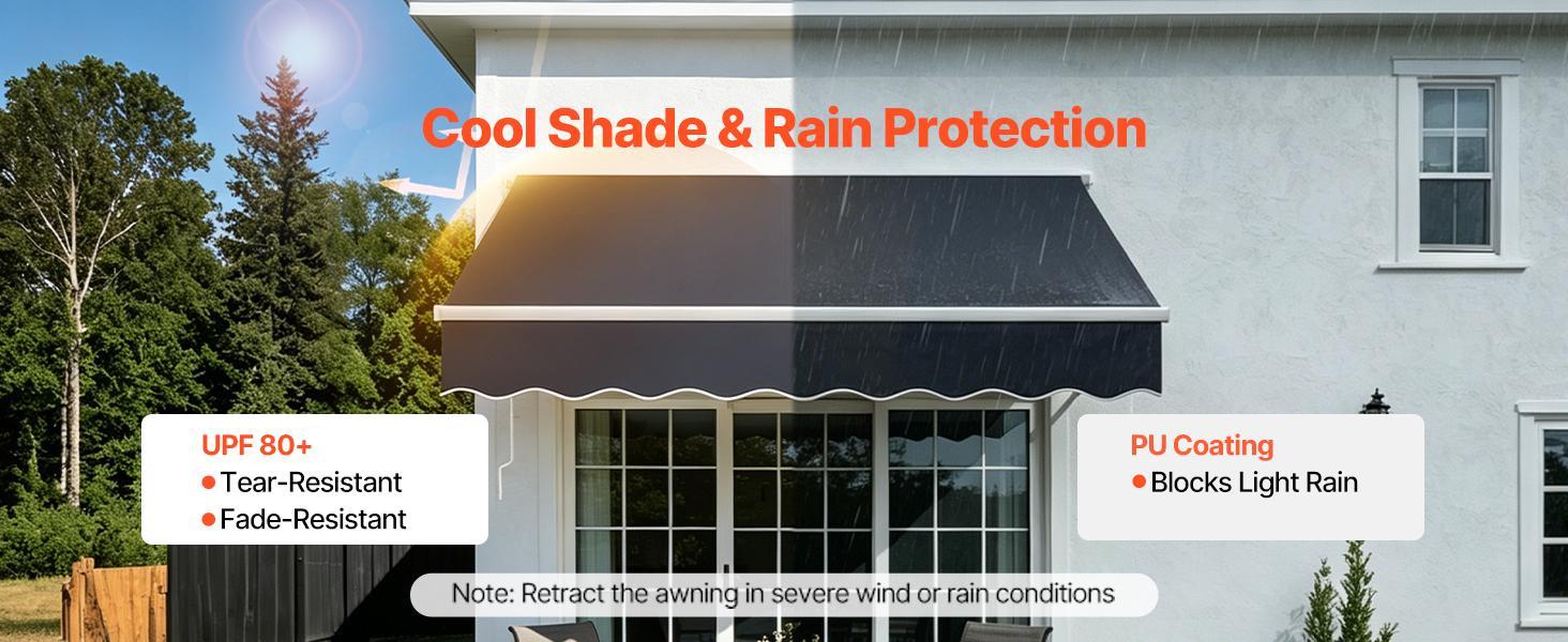 VEVOR Manual Retractable Awning, 8.2' x 6.6' Outdoor Patio Awning Retractable Sun Shade, Patio Door Window Water-Resistant Polyester Sunshade Shelter with Crank Handle for Deck, Balcony, Yard, Gray VEVOR Manual Retractable Awning, 8.2' x 6.6' Outdoor Patio Awning Retractable Sun Shade, Patio Door Window Water-Resistant Polyester Sunshade Shelter with Crank Handle for Deck, Balcony, Yard, Gray