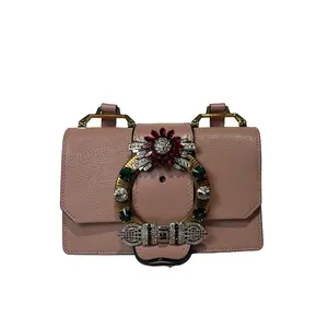 Pre-owned miu miu Lady Jeweled Buckle Calfskin Bag