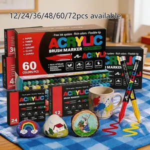 2026 Acrylic Paint Markers Set, Soft Brush Tip, Automatic Ink Control, DIY Crafts, Art Supplies, Back to School, For Spring Gifts