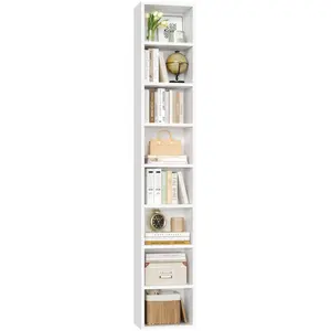 FOTOSOK 8-Tier Media Tower Rack, CD DVD Slim Storage Cabinet with Adjustable Shelves, 71'' Tall Narrow Bookcase Book shelf for Home Office