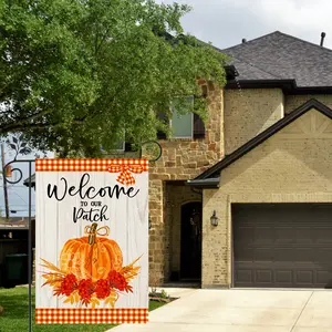 Thanksgiving Outdoor Garden Flag, Plaid Pumpkin Design, Vertical Double-Sided, 12x18 Inch, Fall Decor Gift for Family & Friends