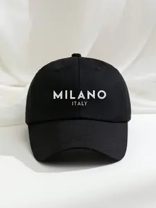 1pc Embroidered "MILANO" Baseball Cap, Breathable Adjustable Outdoor Golf Sun Hat, Women's Fashion Curved Brim Sun Hat, Men's Y2K Couple Sun Visor Hats, Adjustable Stylish Hat, Suitable For All Seasons