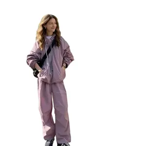 PiWomen's Mountain Outdoor 2 Piece Set Casual Windbreaker Jacket & Drawstring Pants Loose Fit Spring Summer Outdoor Tracksuit for Women Lightweight Sun Protection Coat & Jogger Pants Set  Casual Hiking Outfit 2PCS Loose Windproof Jacket & Elastic Waist