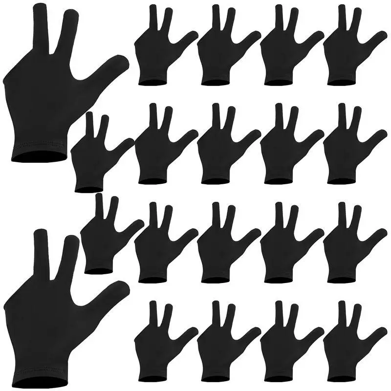 20 Pieces Breathable Billiards/Snooker Gloves, Left & Right Hand, 3-Finger Cue Gloves for Women & Men, Billiard Accessories