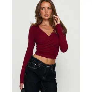 Philia Collared Wrap Top Red