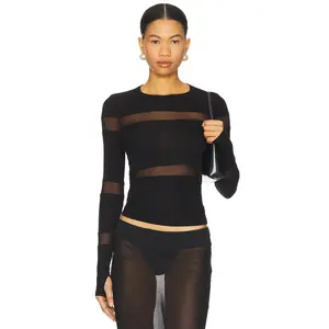 Michael Lauren Vex Long Sleeve Fitted Top in Black
