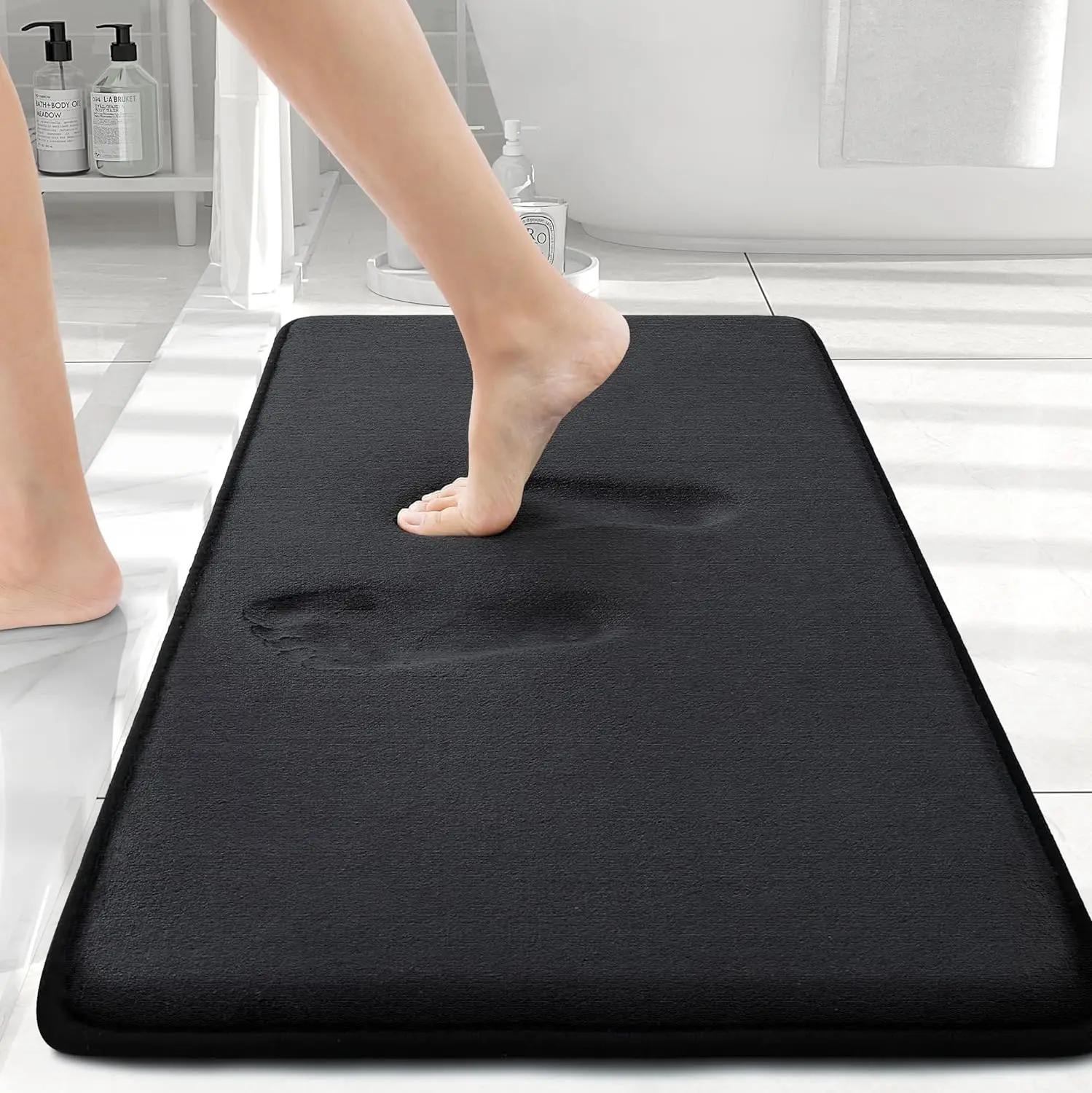 Memory Foam Bath Mat, Extra Soft Absorbent Bathroom Rugs Non Slip Bath Rug Runner for Shower Bathroom Floors, Home Essential 30" x20", Black
