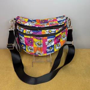 The Roni Nylon Bum Bag Crossbody - Colorful Checkered Daisy Floral