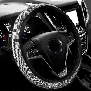 Universal 15 Inch Sparkling Rhinestone Leather Car Steering Wheel Cover, Unisex Gift, Affordable Car Accessories