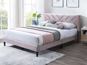 Cherry Blush Upholstered Bed Frame with Elegant Geometric Headboard | Chic and Modern Bedroom Design for a Touch of Luxury By Furniture of America