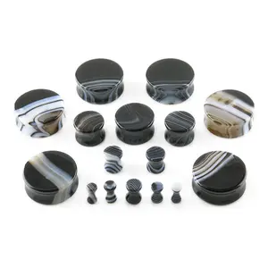 Black Line Agate Stone Plugs