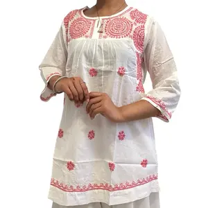 Rayon kurti pink+white