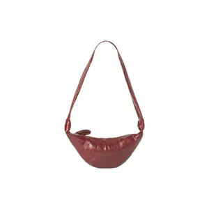 Women's Minimalist Lemaire Croissant Series Coated Cotton Crossbody Shoulder Bag, Zipper Closure, Brick Red (Unisex Compatible)