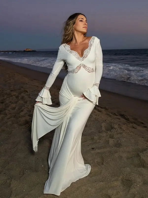 White Lace Ruffle Ruched Draped Big Swing Elegant Maternity Maxi Dress - TikTok Shop White Lace Ruffle Ruched Draped Big Swing Elegant Maternity Maxi Dress - TikTok Shop