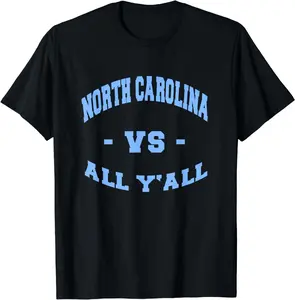 100% Cotton North Carolina VS All YALL United States Font T-Shirt