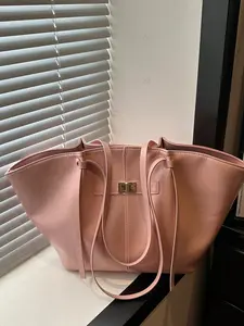 Large Capacity PU Material Tool Bag, Elegant Solid Color Handbag, All-Season Commuter Shoulder Bag, Simple Travel Tote