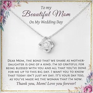To My Beautiful Mom On My Wedding Day, Love Knot Necklace, To Mom From Bride Gift, Wedding Day Gift from Daughter, Mother of the Bride Gift from Bride, Jewelry Gift with Gift Box, Best Gifts for Mom, Long Distance Gift For Mom From Daughter