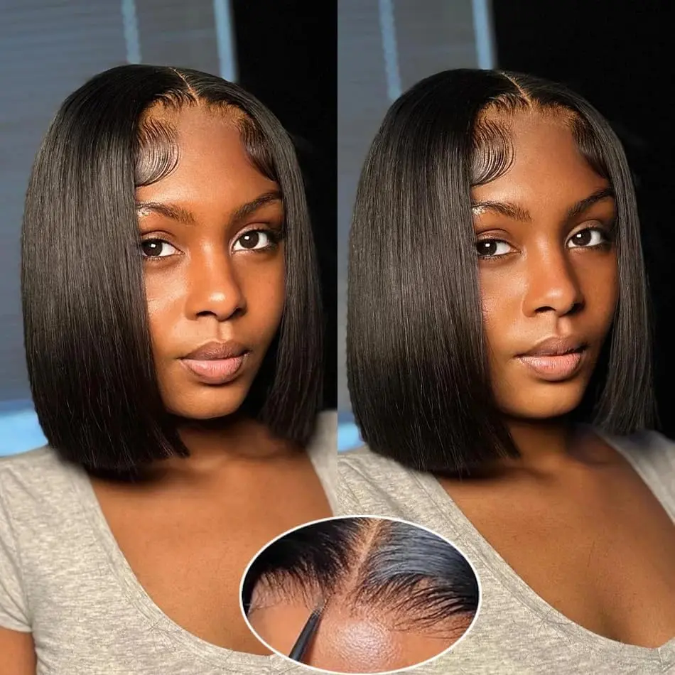 Bob Wig Human Hair 4x4 Straight Hd Lace Front Wigs with Baby Hair 180 Density Glueless Wigs Human Hair Pre Plucked Short Bob Wigs for Women