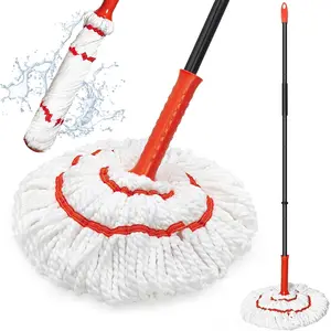 Self Wringing Twist Mop for Floor Cleaning, 57.5 inches Long Handle Cotton String Mop with Wringer, Washable Microfiber Wet Mop with Scouring Pad for Hardwood Tile Bathtub Kitchen