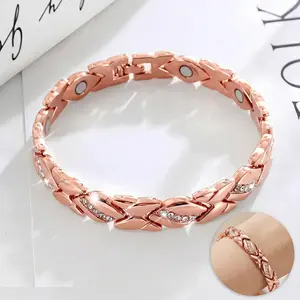 SGGUI Pure Copper Leaf Shape Bracelets for Women,Ultra Magnetic Bracelets for Women with 3500 Gauss Magnets,Crystal Valentine's Day Jewelry Gift